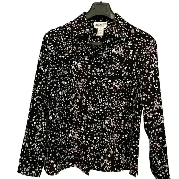 Vintage Pendleton Women’s Button Down Blouse Size 10 Black w Grey White Design - Picture 4 of 9
